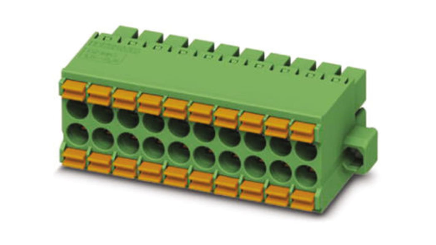 Borne enchufable para PCB Hembra Phoenix Contact de 6 vías en 2 filas, paso 3.5mm, 8A, de color Verde, montaje de