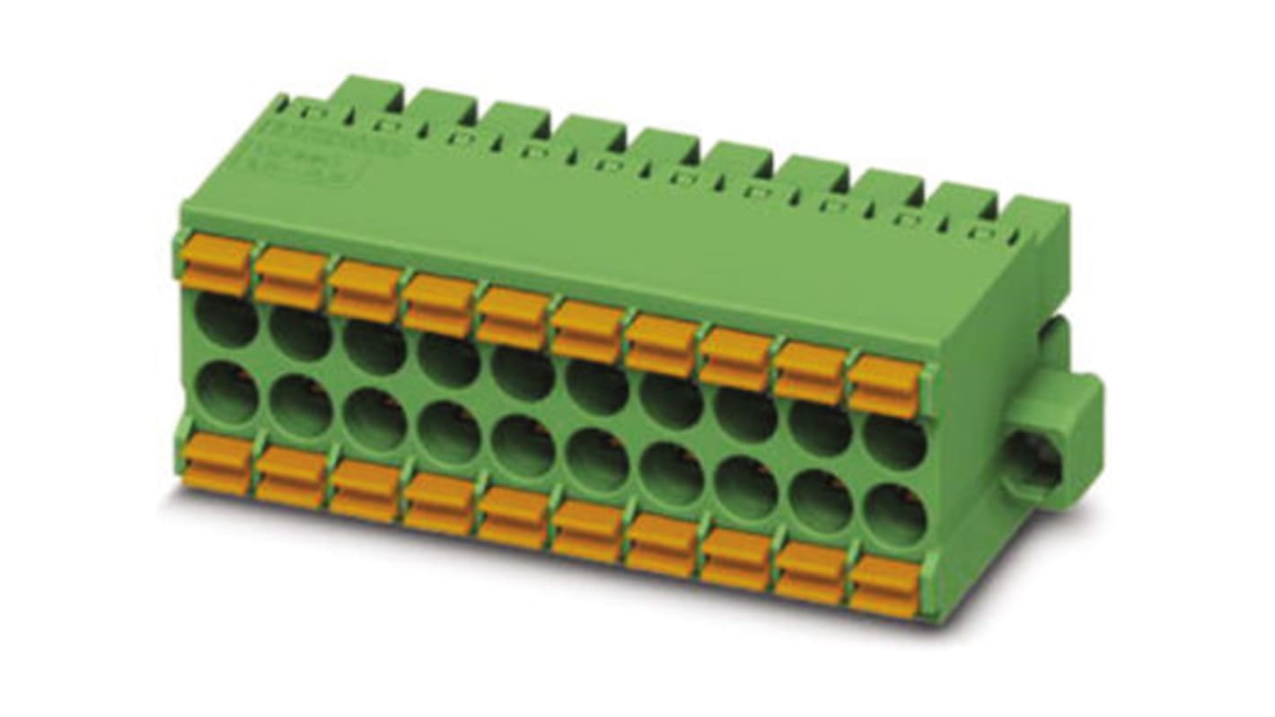 Borne enchufable para PCB Hembra Phoenix Contact de 26 vías en 2 filas, paso 3.5mm, 8A, de color Verde, montaje de