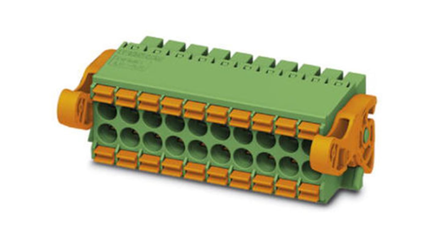 Borne enchufable para PCB Hembra Phoenix Contact de 26 vías en 2 filas, paso 3.5mm, 8A, de color Verde, montaje de