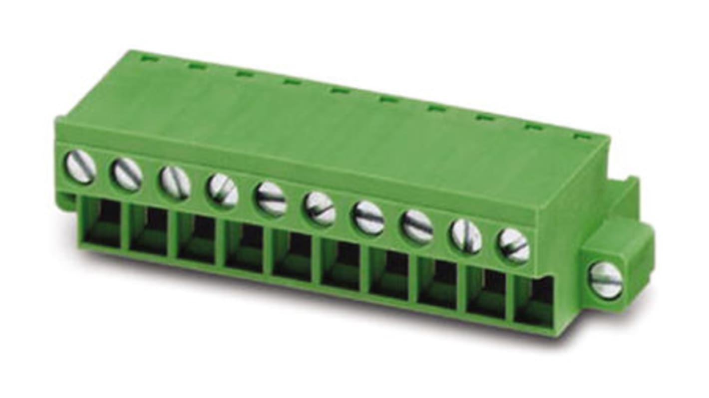 Borne enchufable para PCB Hembra Phoenix Contact de 12 vías, paso 5mm, 12A, de color Verde, terminación Tornillo