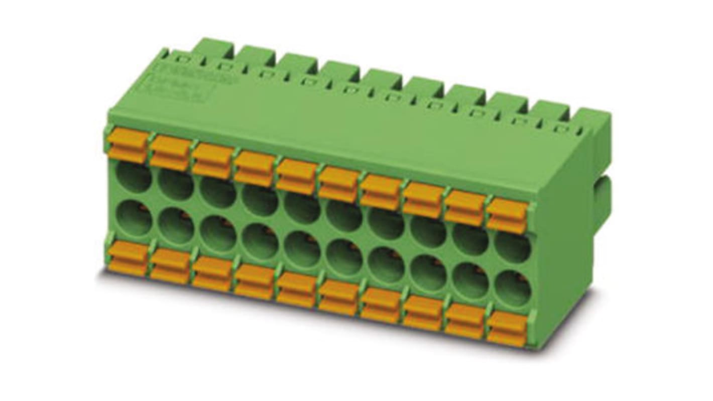 Borne enchufable para PCB Hembra Phoenix Contact de 6 vías en 2 filas, paso 3.5mm, 8A, de color Verde, montaje de