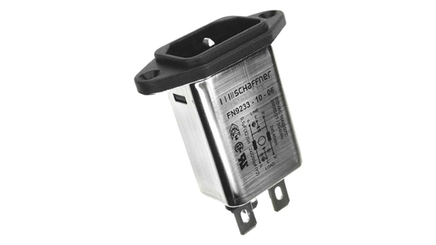 Filtro IEC Schaffner C14 250 V c.a., 6A, Su flangia