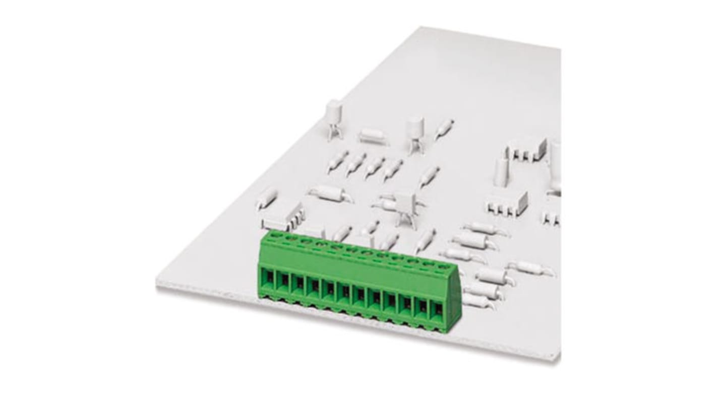 Phoenix Contact FRONT 2.5-V/SA10/ 3 Series PCB Terminal Block, 3-Contact, 5mm Pitch, Through Hole Mount, Screw