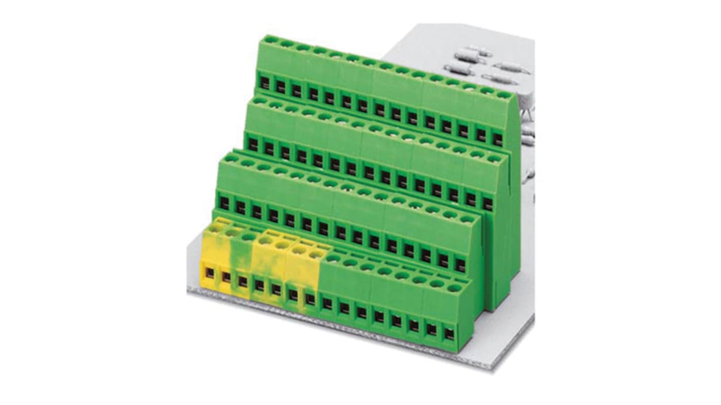 Borne para PCB Phoenix Contact de 3 vías, paso 5.08mm, 15A, de color Verde, montaje Montaje en orificio pasante,