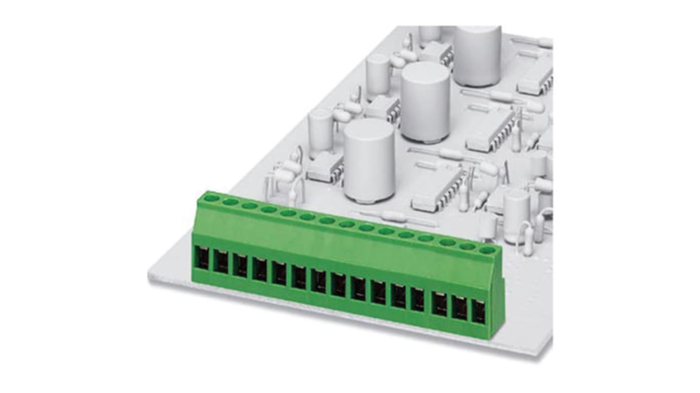 Borne para PCB Phoenix Contact de 4 vías, paso 6.35mm, 32A, de color Verde, montaje Montaje en orificio pasante,