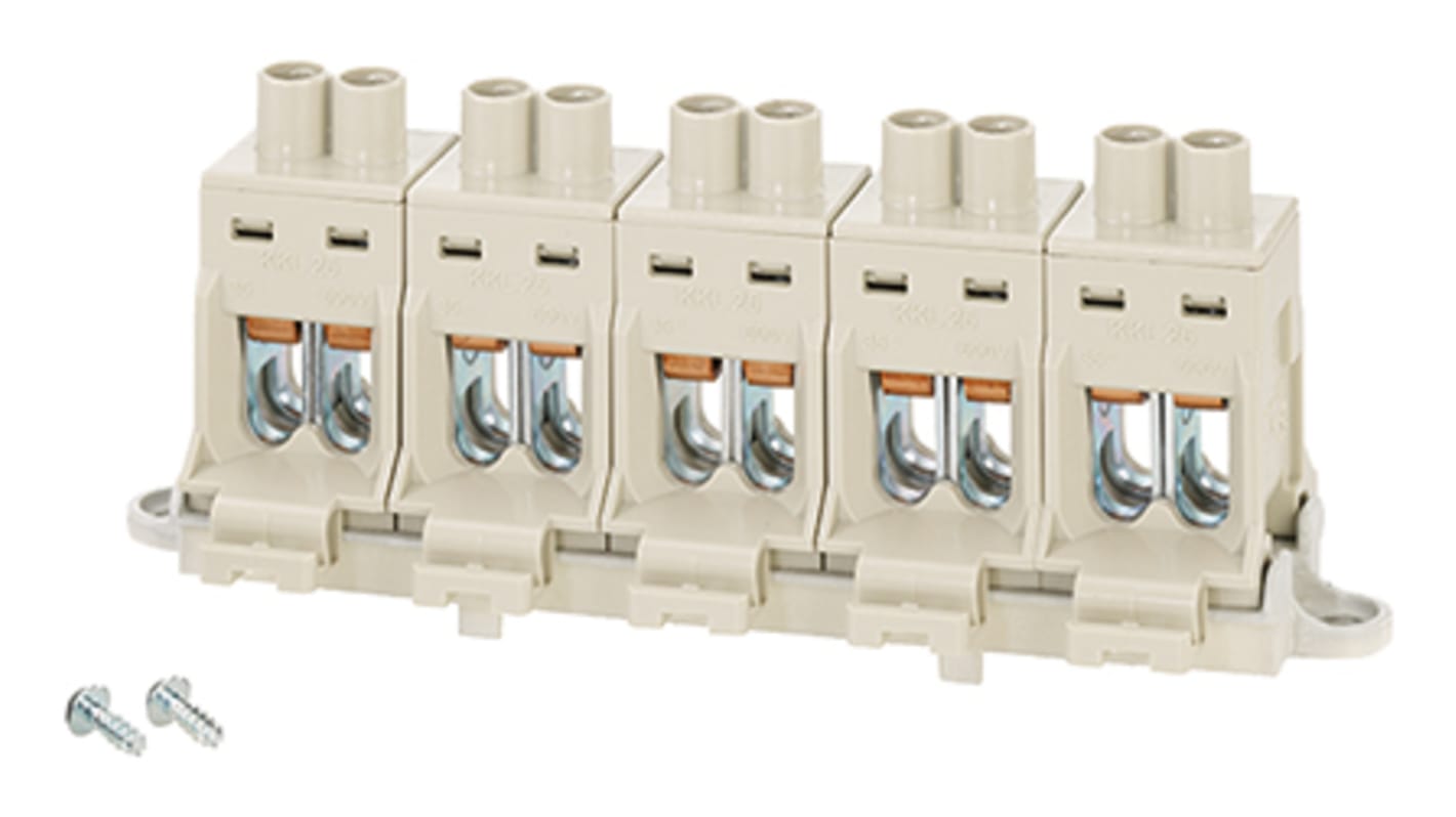 HENSEL DK Series Non-Fused Terminal Block, 5-Way, 102A, 6 → 25 mm² Wire, Screw Down Termination