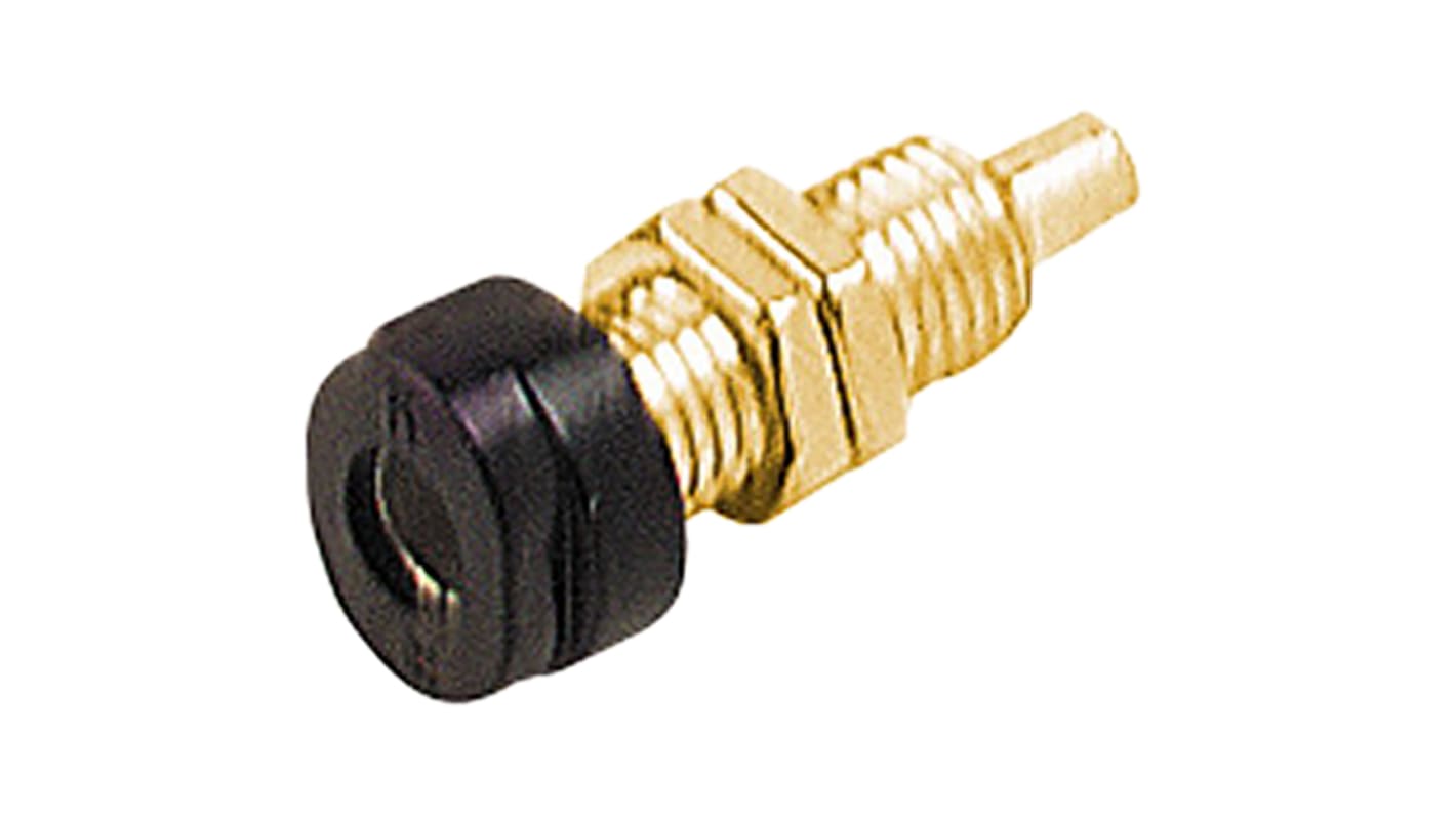 Hirschmann 4 mm香蕉插座, 黑色, 30 V ac, 60V 直流, 16A, M6 螺纹，焊接式, 24mm长, 镀金