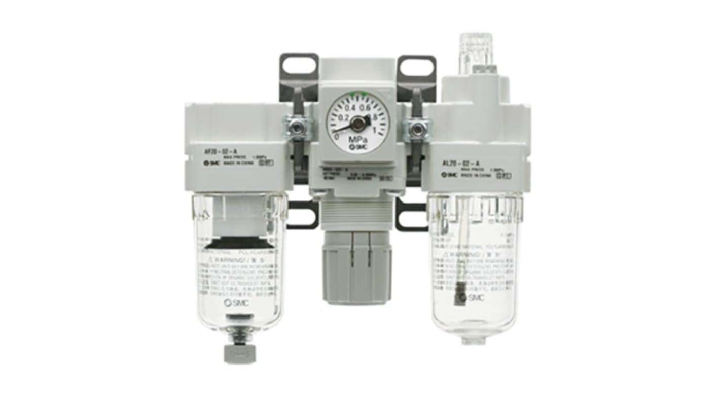 SMC G 3/8 FRL, Automatic Drain, 5μm Filtration Size - Without Pressure Gauge