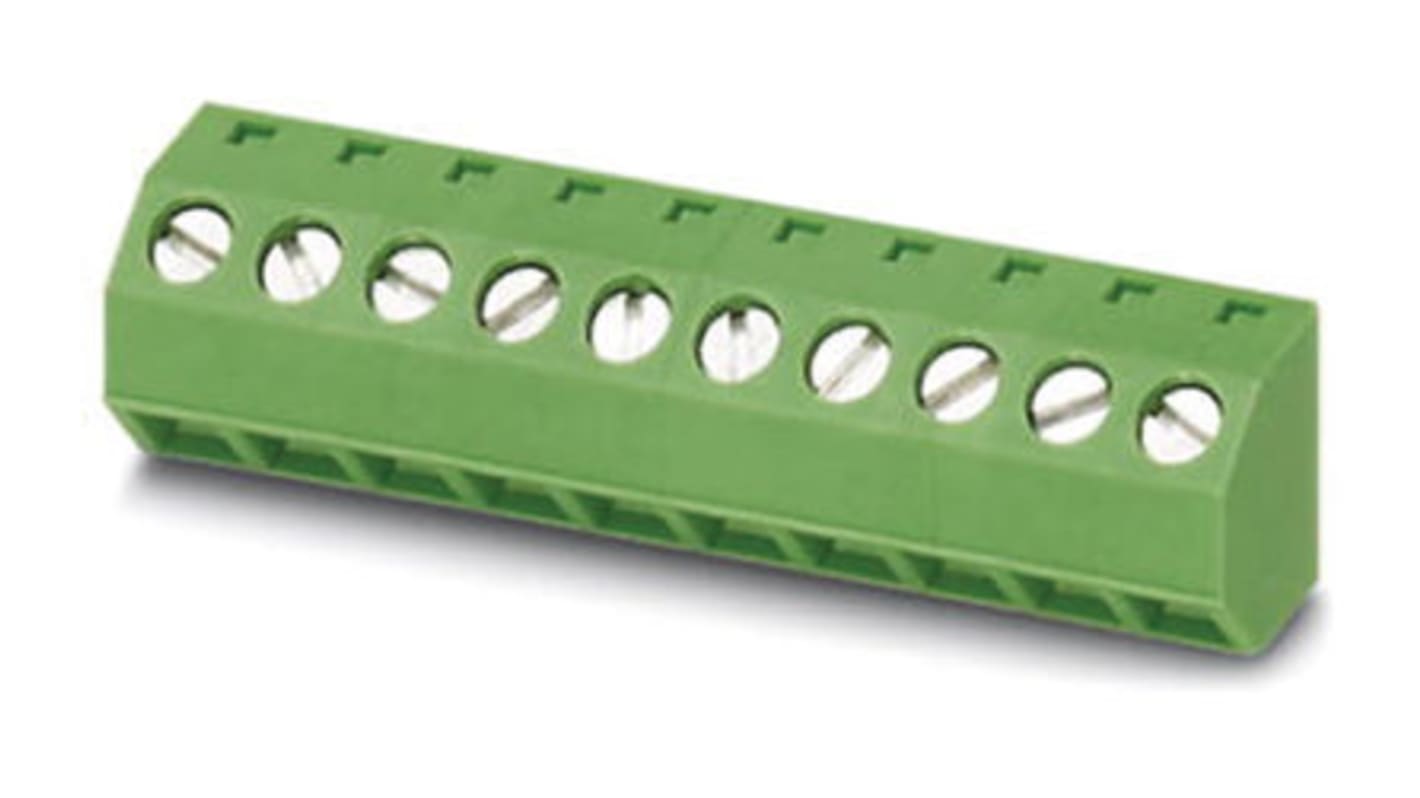 Borne para PCB Phoenix Contact de 15 vías, paso 5.08mm, 13.5A, de color Verde, montaje Montaje en orificio pasante,