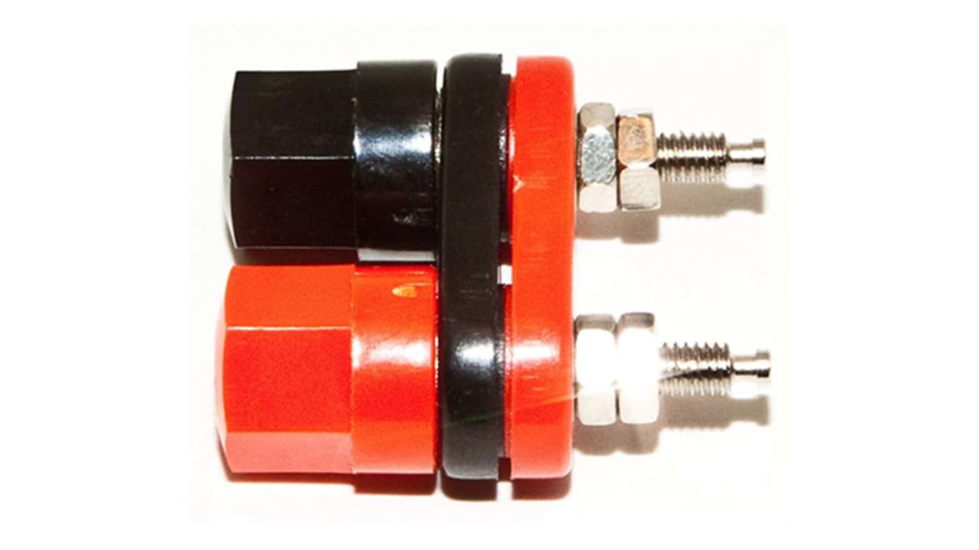 Mueller Electric 15A, Black, Red Binding Post With Brass Contacts and Nickel Plated - 11.99mm Hole Diameter