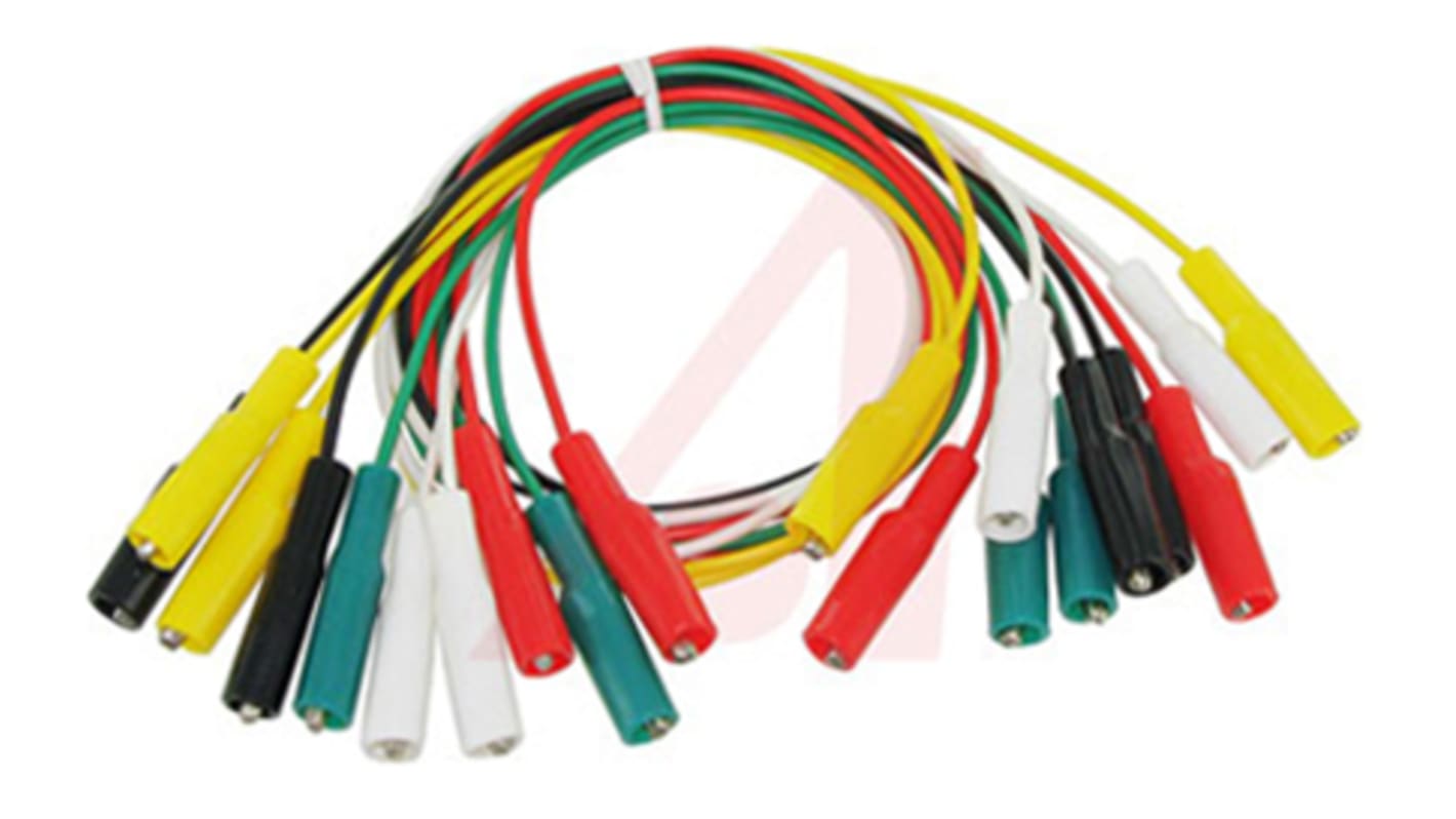 Mueller Electric Test Leads, 5A, 300V, Black, Green, Red, White, Yellow, 460mm Lead Length