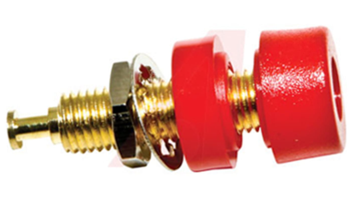 Mueller Electric 4 mm香蕉插座, 红色, 2000V 直流, 15A, 焊接式, 30.99mm长, 镀金