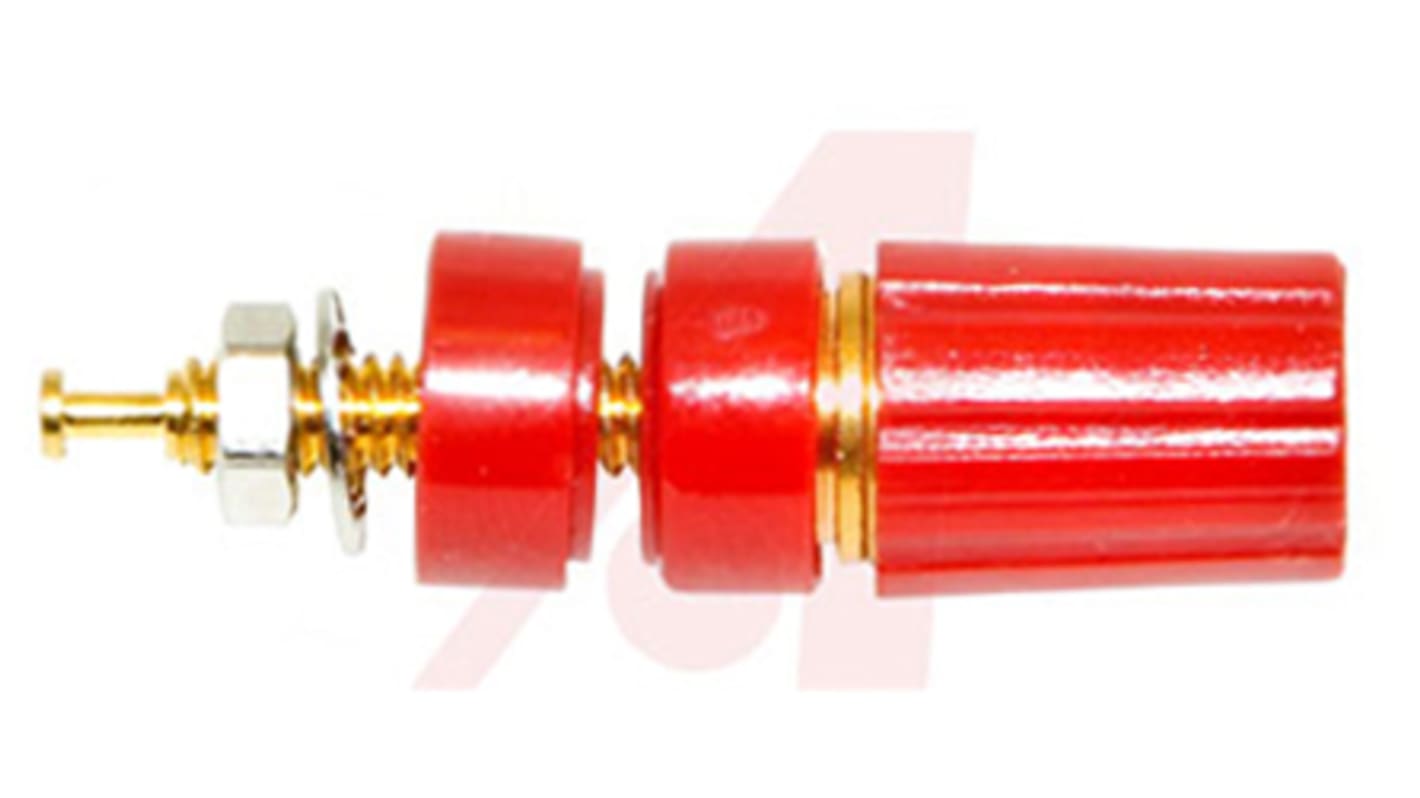 Mueller Electric 15A, Red Binding Post With Brass Contacts and Gold Plated - 9.53mm Hole Diameter