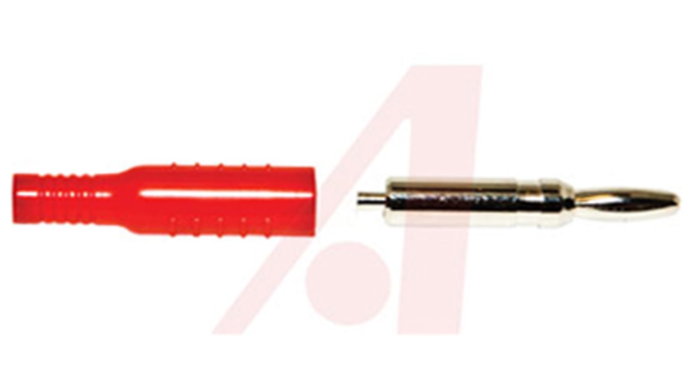 Mueller Electric Red Male Banana Plug, 4 mm Connector, Crimp, Solder Termination, 15A, 5000V dc, Nickel Plating