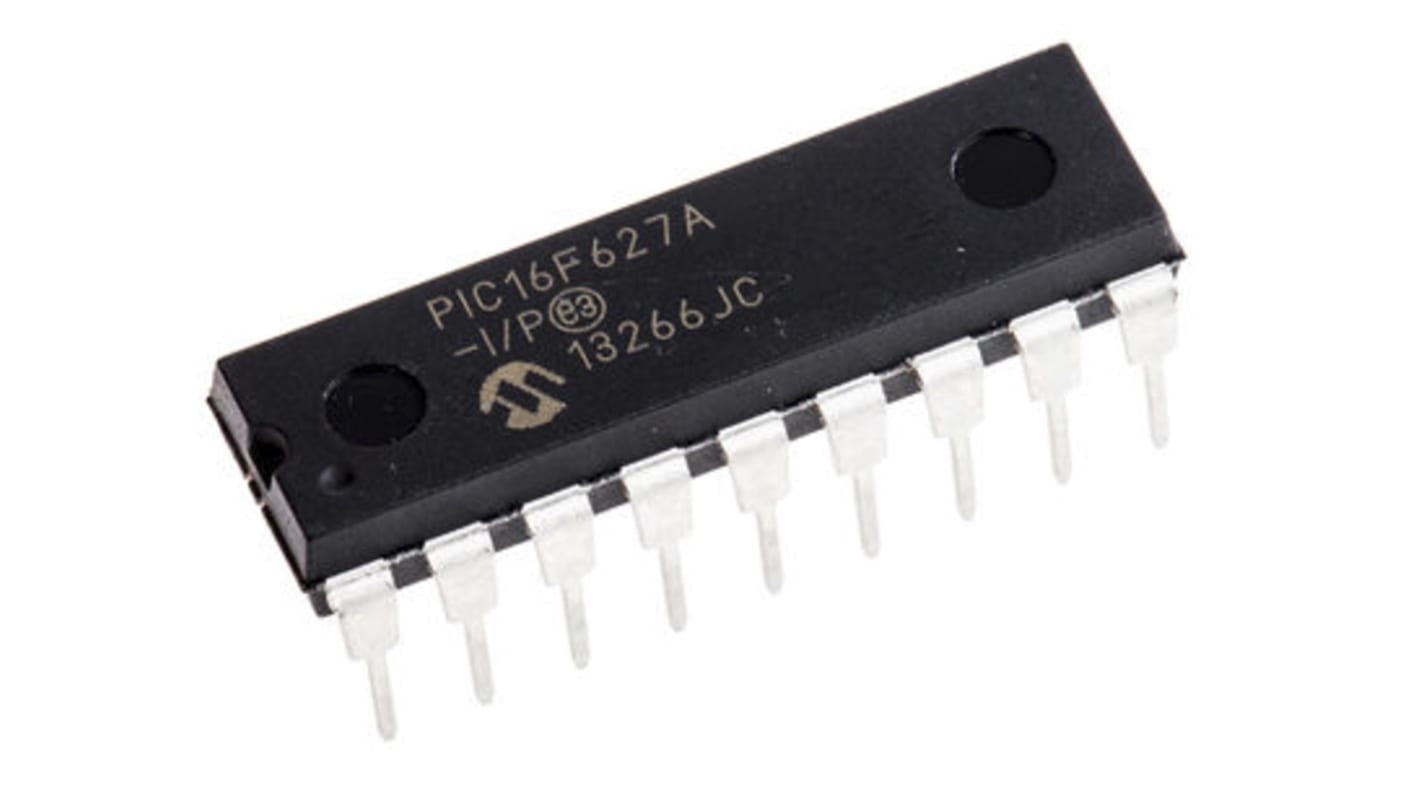 Microcontrolador Microchip PIC16F627A-I/P, núcleo PIC de 8bit, RAM 224 B, 20MHZ, PDIP de 18 pines