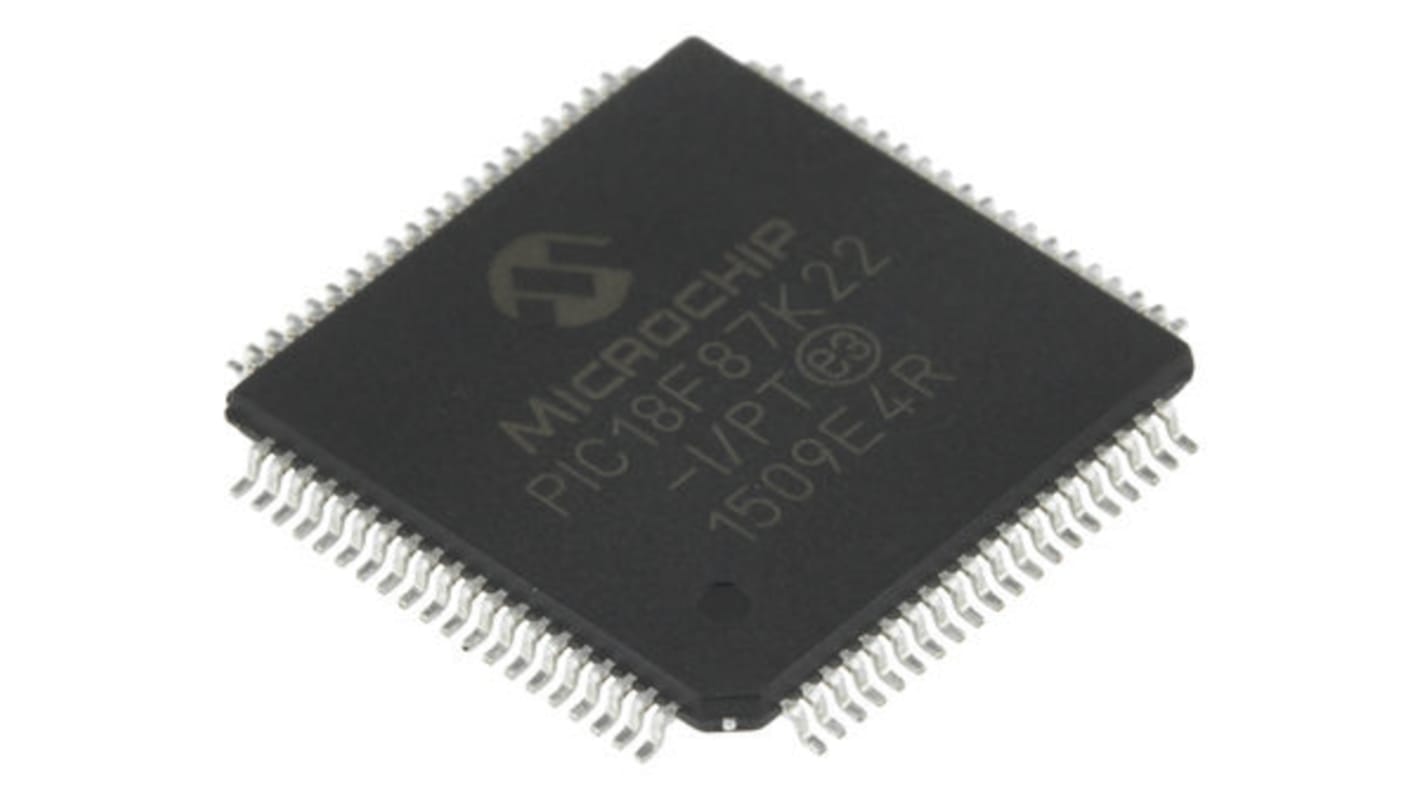Microchip PIC18F单片机, PIC内核, 80针, TQFP, 最大64MHz, 1 kB，128 kB 闪存, 4 kB RAM