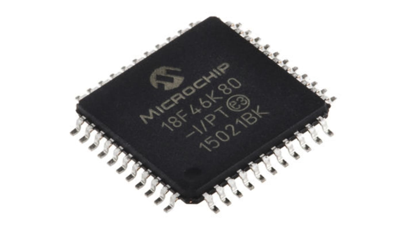 Microchip PIC18F单片机, PIC内核, 44针, TQFP, 最大64MHz, 64 kB 闪存, 1.024 kB、3.648 kB RAM