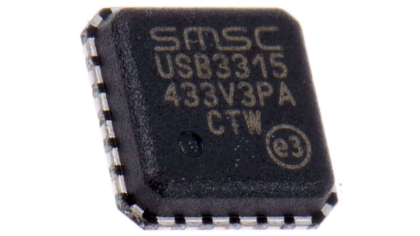 Microchip USB3315C-CP-TR, USB Transceiver, USB 2.0, 1.8 to 3.3 V, 24-Pin QFN