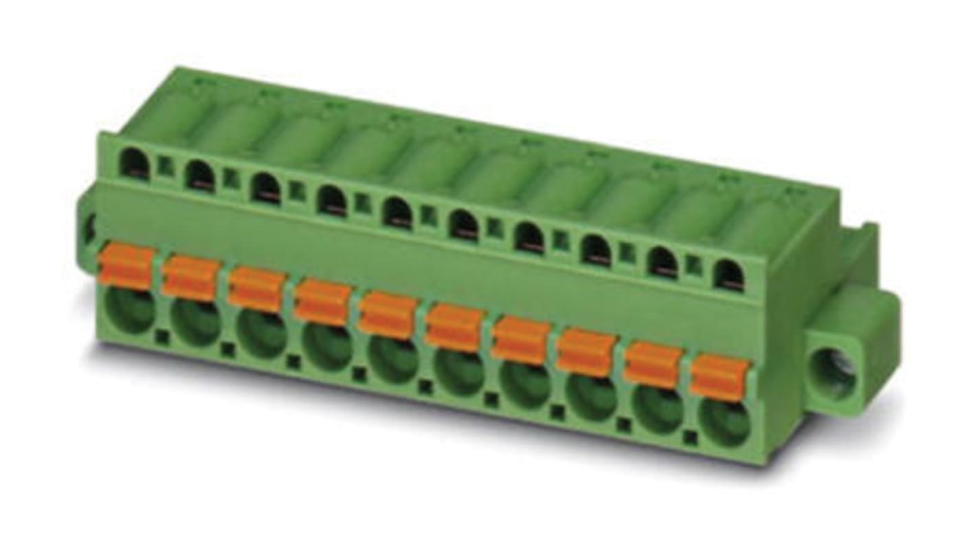 Borne enchufable para PCB Hembra Phoenix Contact de 16 vías, paso 5mm, 12A, de color Verde, terminación Mordaza de