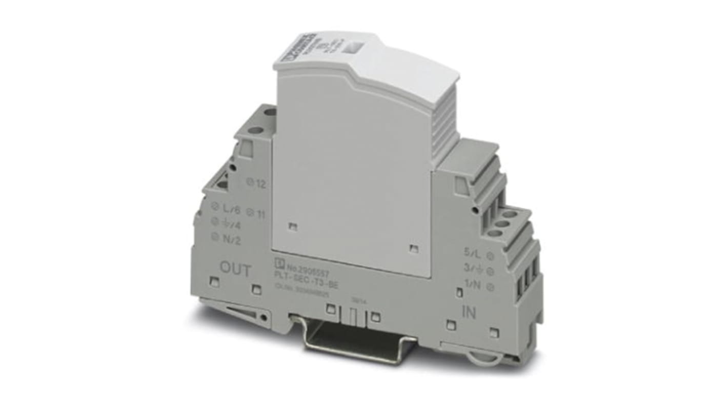 Protector industrial contra transitorios Fase1, ≤0,65 kV, montaje: Carril DIN" PLT-SEC-T3-24-FM
