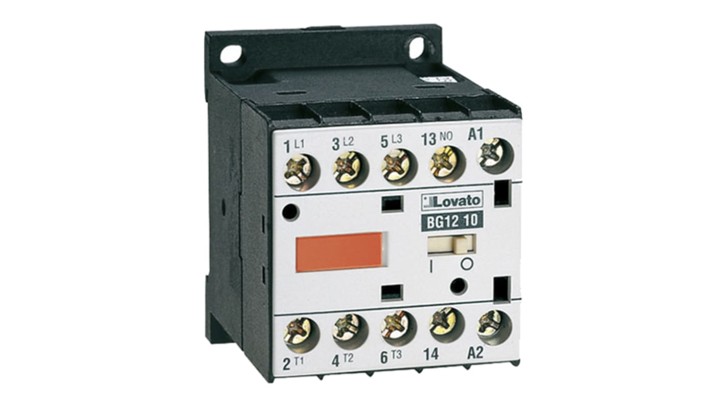 Lovato Orange BG Contactor, 110 V ac Coil, 3-Pole, 9 A, 4 kW, 3NO + 1NO, 600 V ac