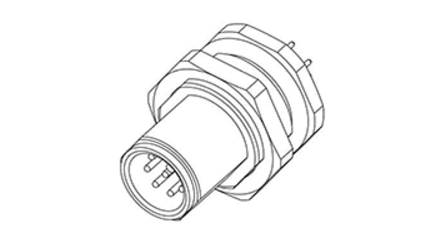 TE Connectivity Connector, 8 Contacts, PCB Mount, M12 Connector, Socket, Male, IP68