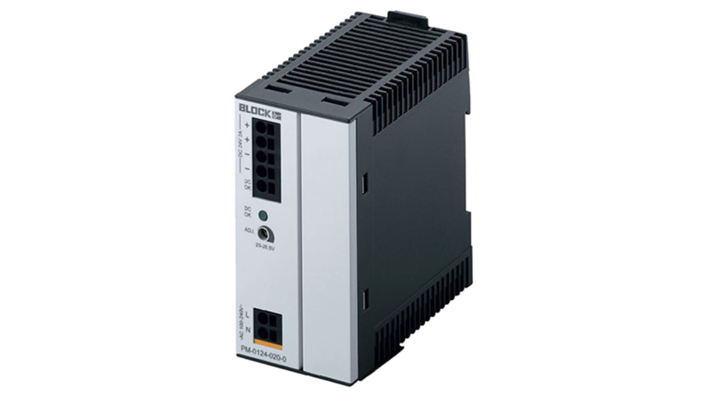 Alimentatore a montaggio su guida DIN Block, 24V cc, 2A, 85 → 264 V ac / 120 → 373V cc, 48W