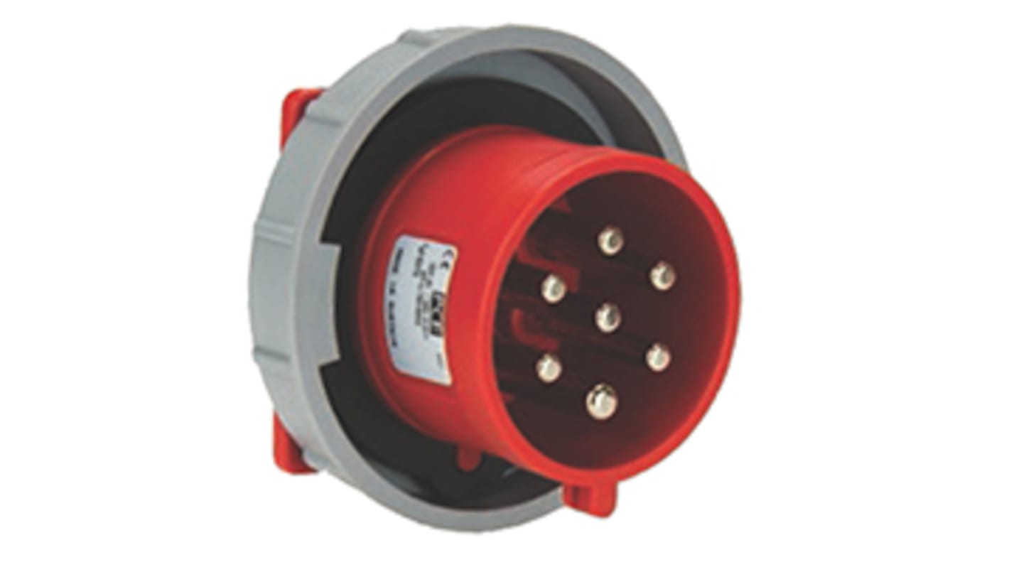 Scame, Optima Seven IP66, IP67 Red Panel Mount 6P+E Industrial Power Plug, Rated At 16A, 415.0 V