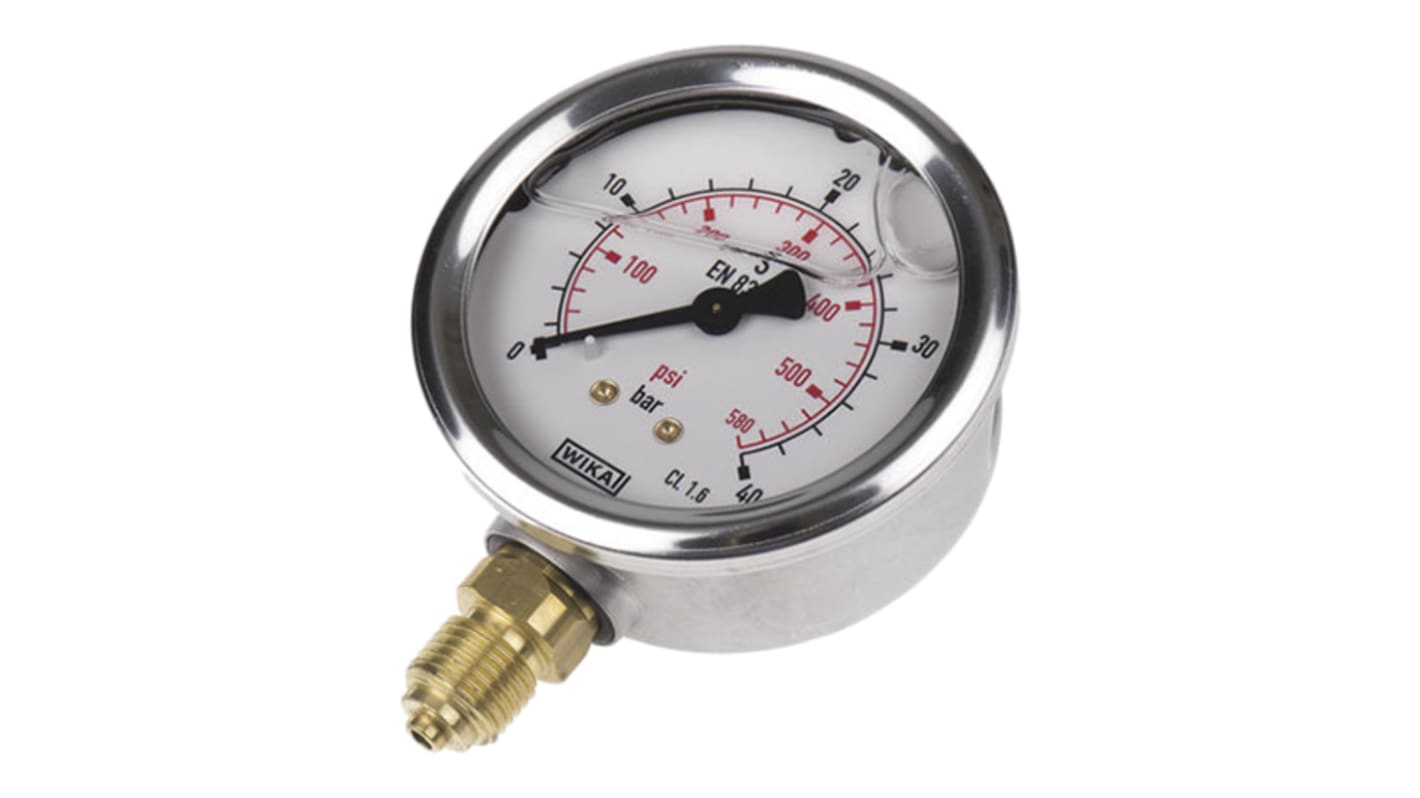 WIKA G 1/4 Analogue Pressure Gauge 40bar Bottom Entry 63mm Outside Diameter, UKAS