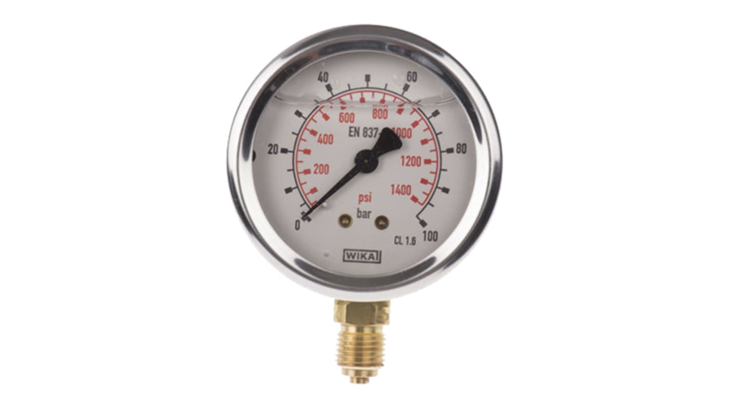 WIKA G 1/4 Analogue Pressure Gauge 100bar Bottom Entry 63mm Outside Diameter, UKAS