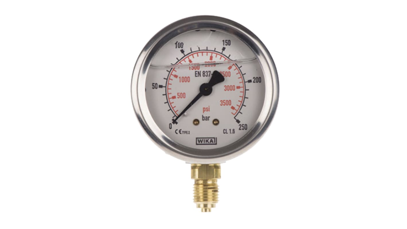 WIKA G 1/4 Analogue Pressure Gauge 250bar Bottom Entry 63mm Outside Diameter, UKAS