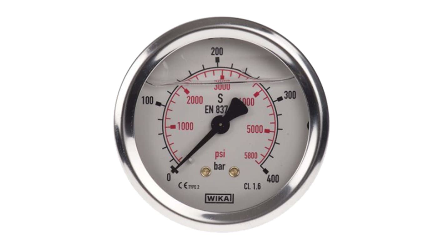 WIKA G 1/4 Analogue Pressure Gauge 400bar Back Entry, 9314203, UKAS, 0bar min.