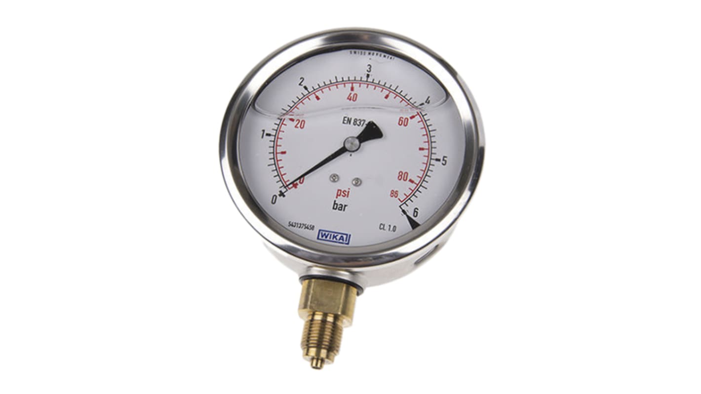 WIKA G 3/8 Analogue Pressure Gauge 6bar Bottom Entry 100mm Outside Diameter, UKAS