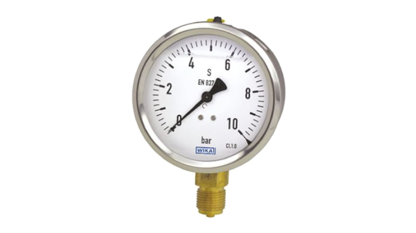 WIKA Analogue Pressure Gauge 160bar Bottom Entry 100mm Outside Diameter, UKAS
