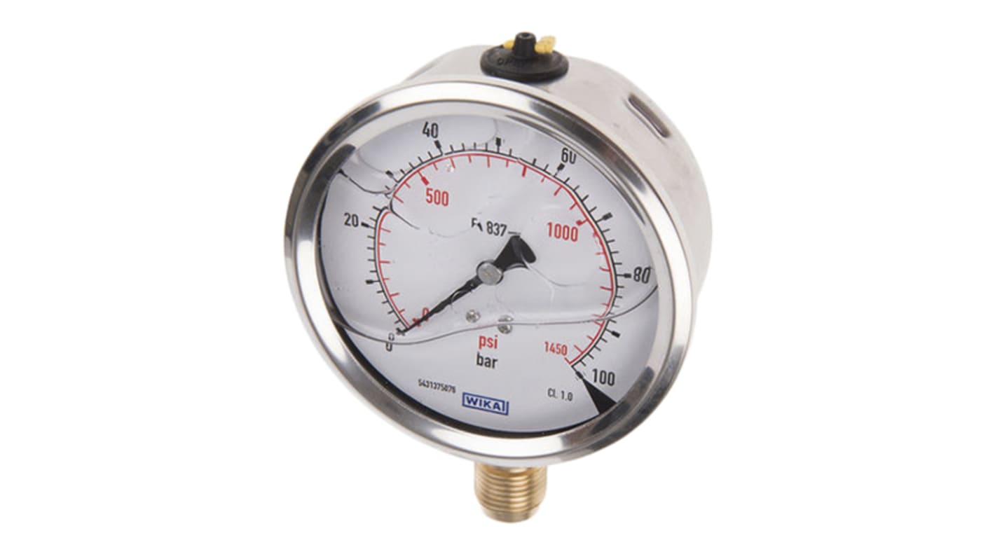 NEUTRAL Analogue Pressure Gauge 100bar Bottom Entry 100mm Outside Diameter, UKAS