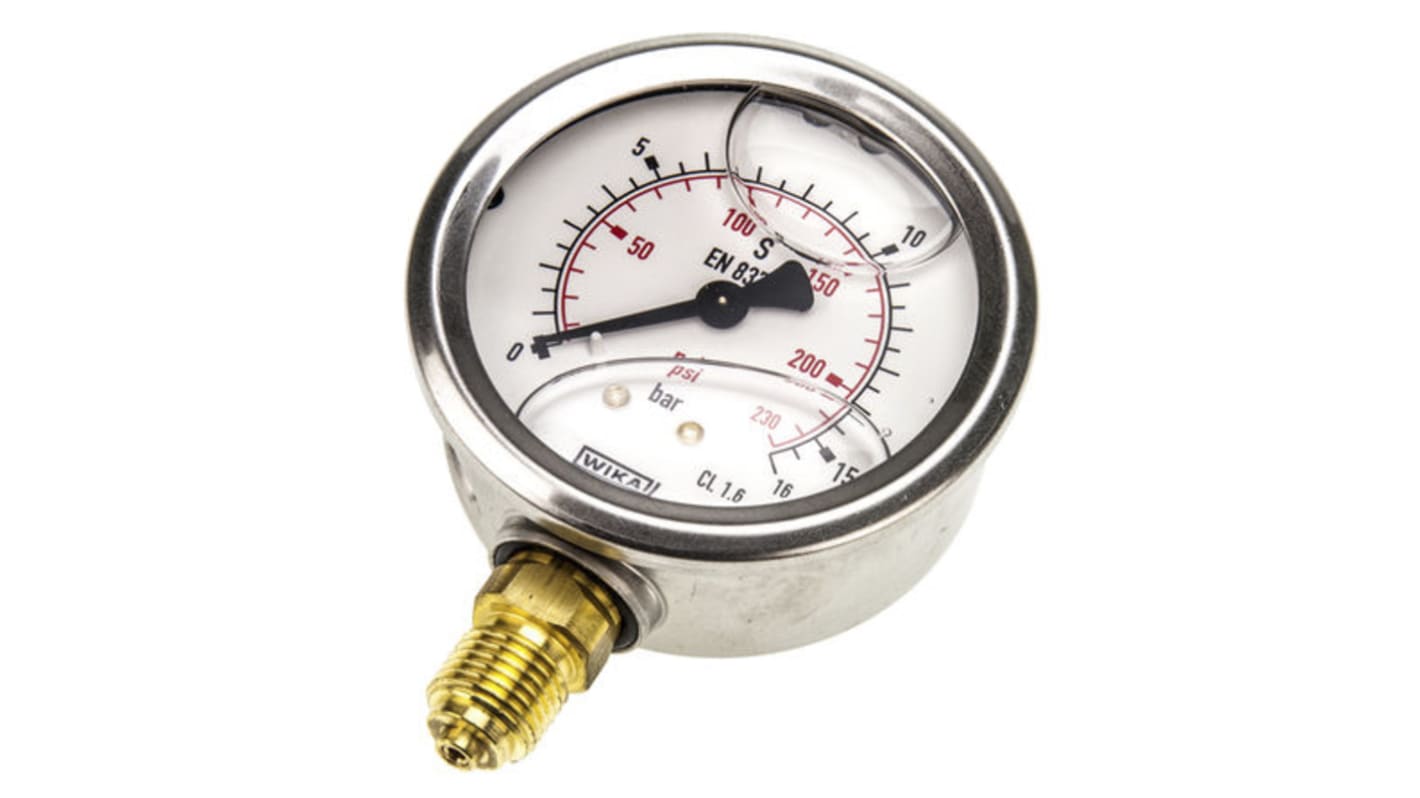 WIKA G 1/4 Analogue Pressure Gauge 16bar Bottom Entry 63mm Outside Diameter, UKAS