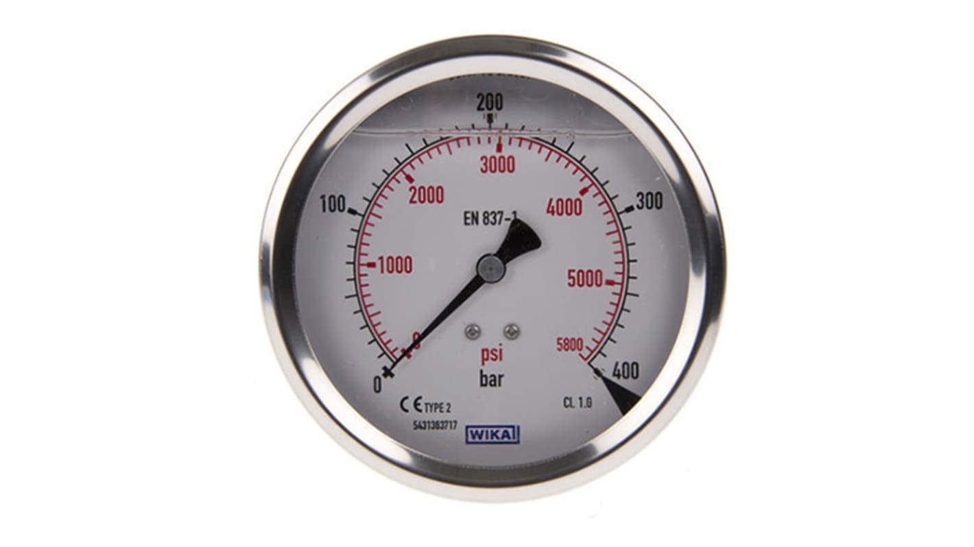 WIKA Analogue Pressure Gauge 400bar Back Entry 100mm Outside Diameter, UKAS