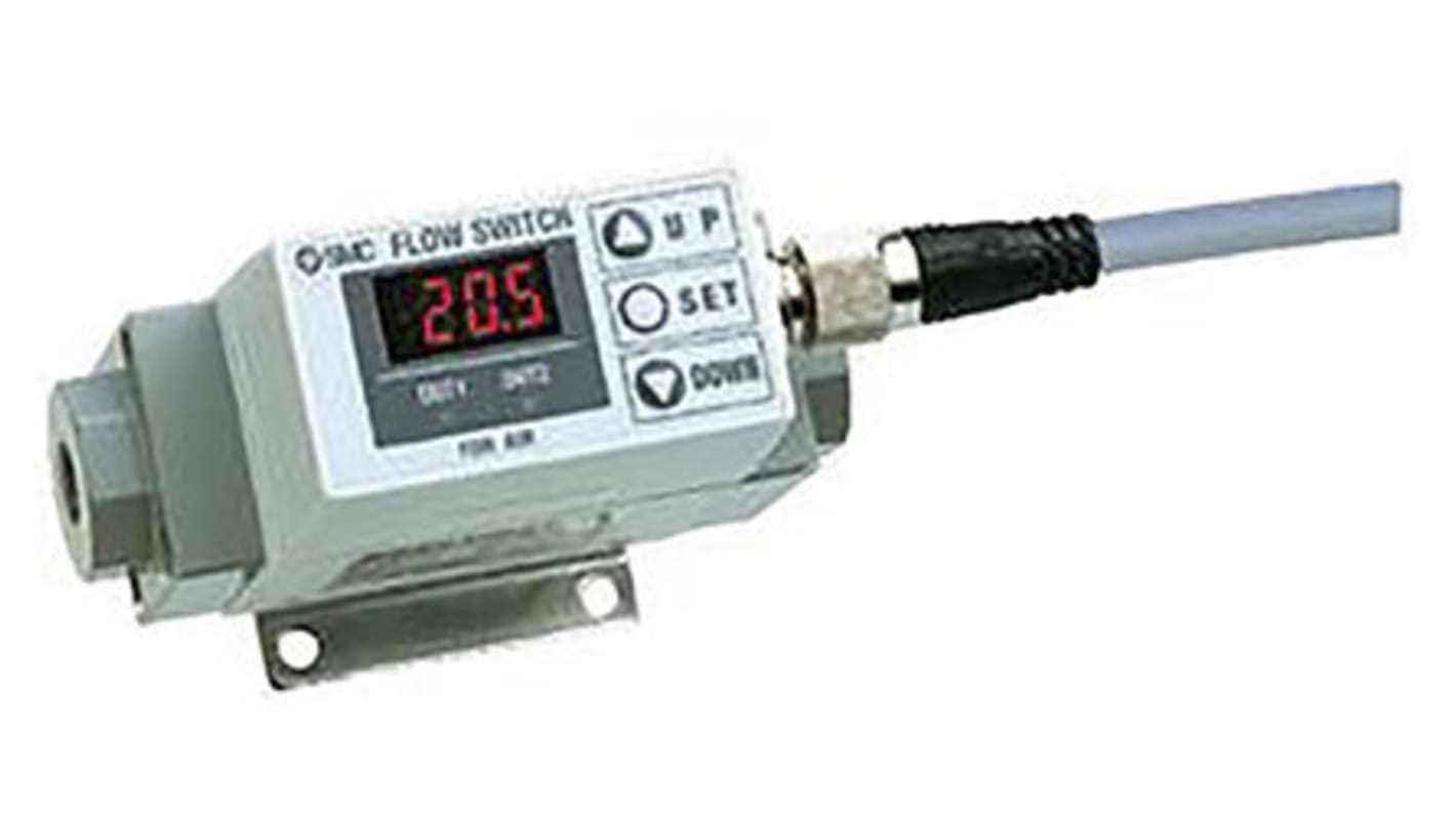 SMC PF2A Series Flow Controller, 100 L/min, PNP Output, 12 → 24 V dc, 3/8 Pipe