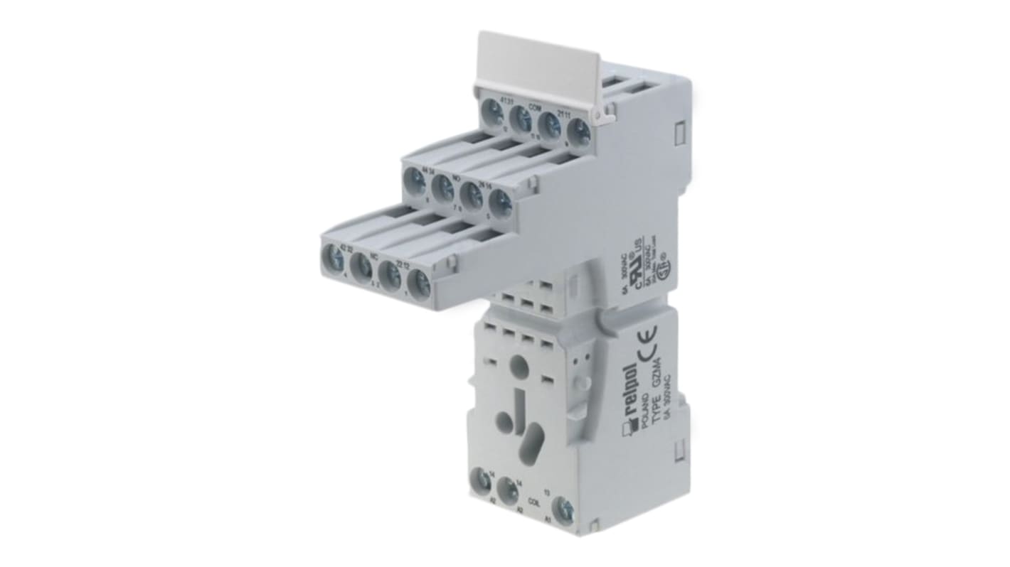 Relpol 14 Pin 300V ac DIN Rail Relay Socket, for use with R4N Relay