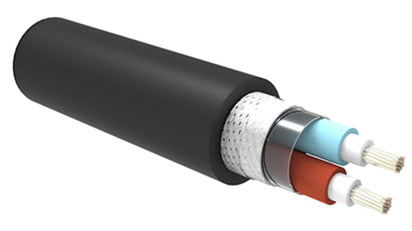 TE Connectivity 2 Core Power Cable, 1 mm², 50m, Black Low Smoke Zero Halogen (LSZH) Sheath, 600 V