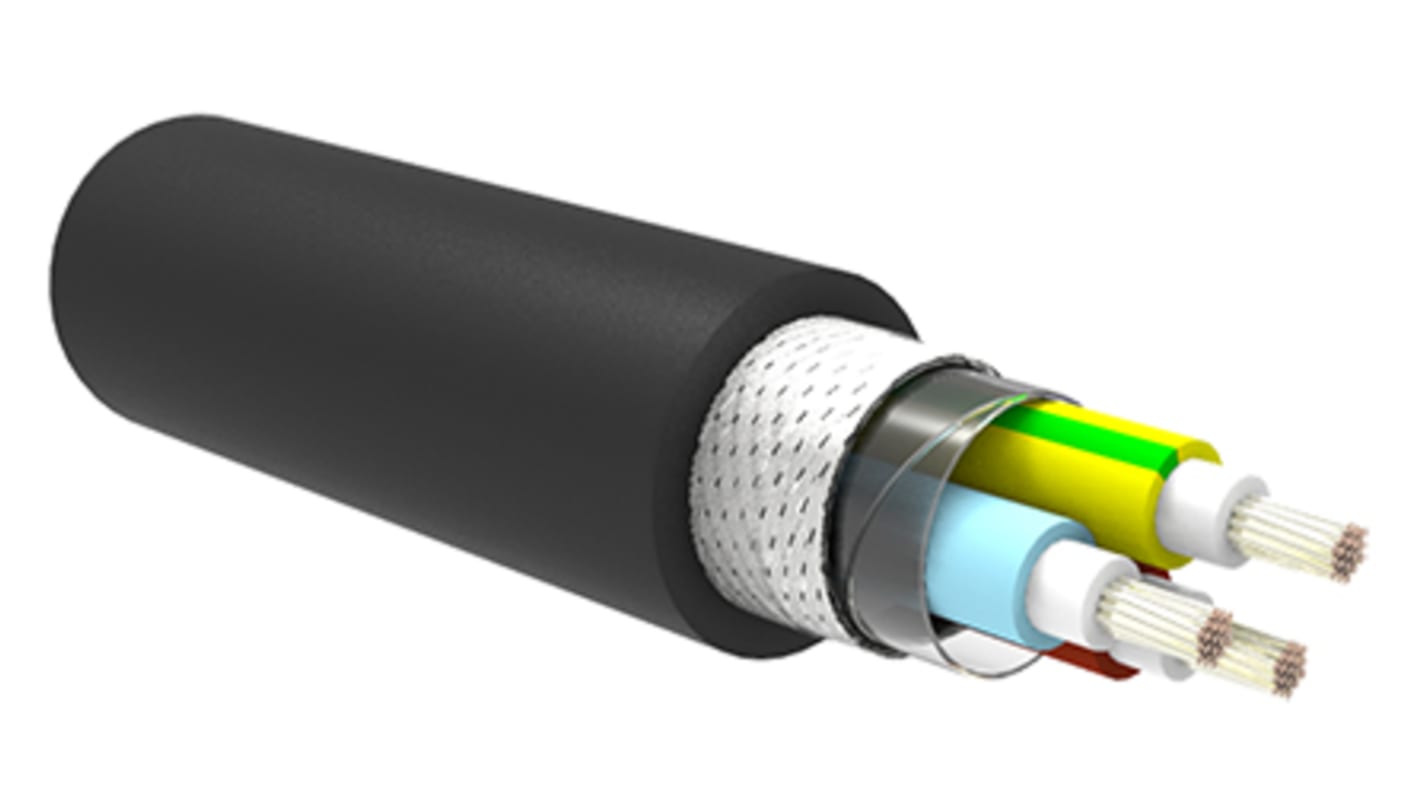 TE Connectivity 3 Core Power Cable, 1.5 mm², 50m, Black Low Smoke Zero Halogen (LSZH) Sheath, 600 V