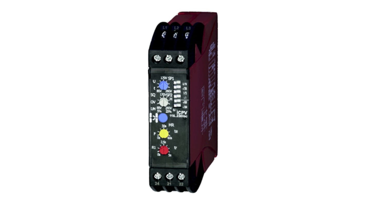 Hiquel Phase Monitoring Relay, 3 Phase, DPDT, DIN Rail