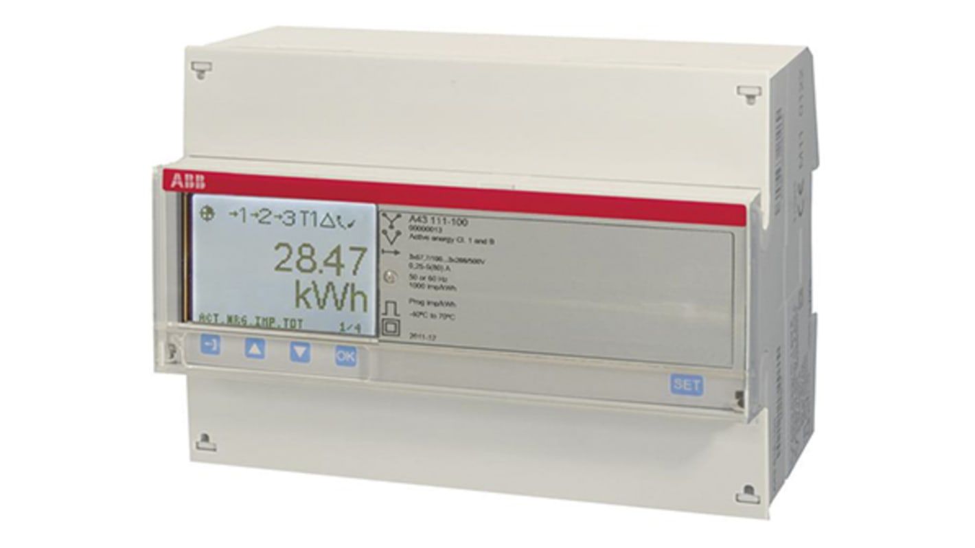 Medidor de energía ABB serie A, display LCD, precisión Clase 1, 3 fases