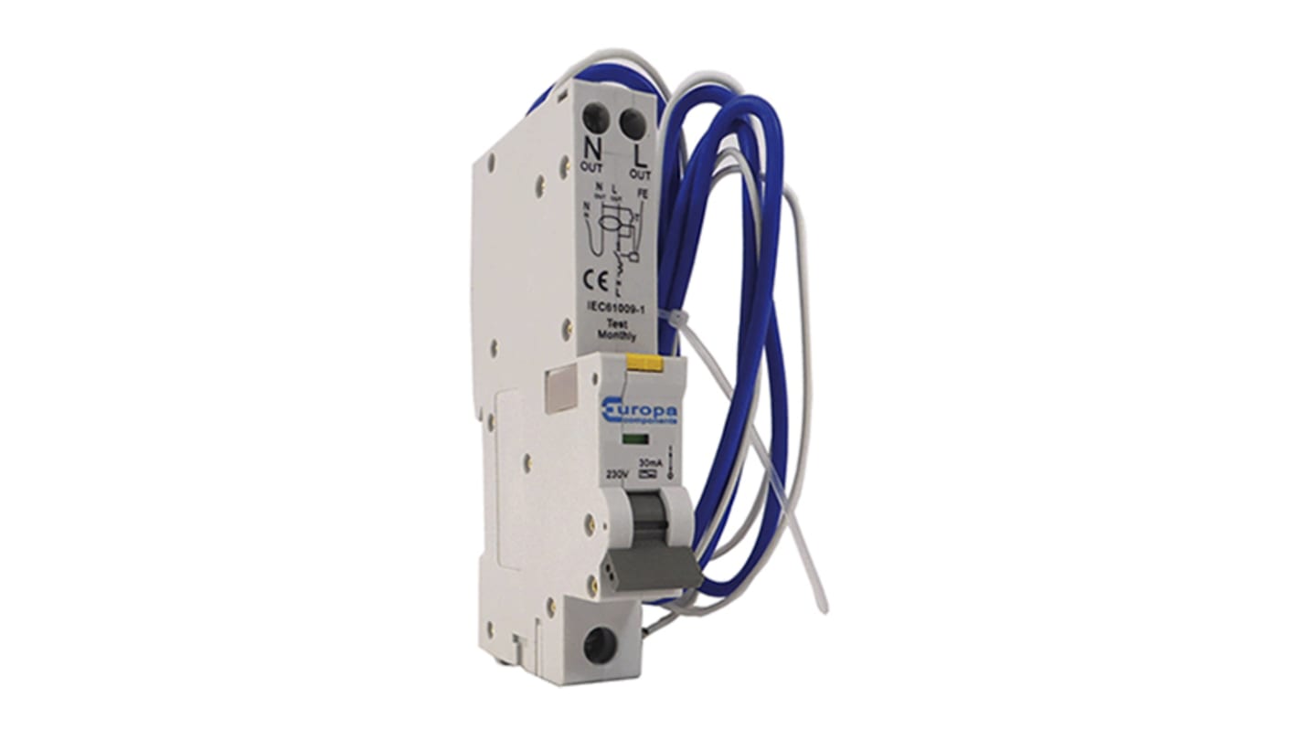 Europa RCBO, 6A Current Rating, 1P Poles, 30mA Trip Sensitivity, Type C