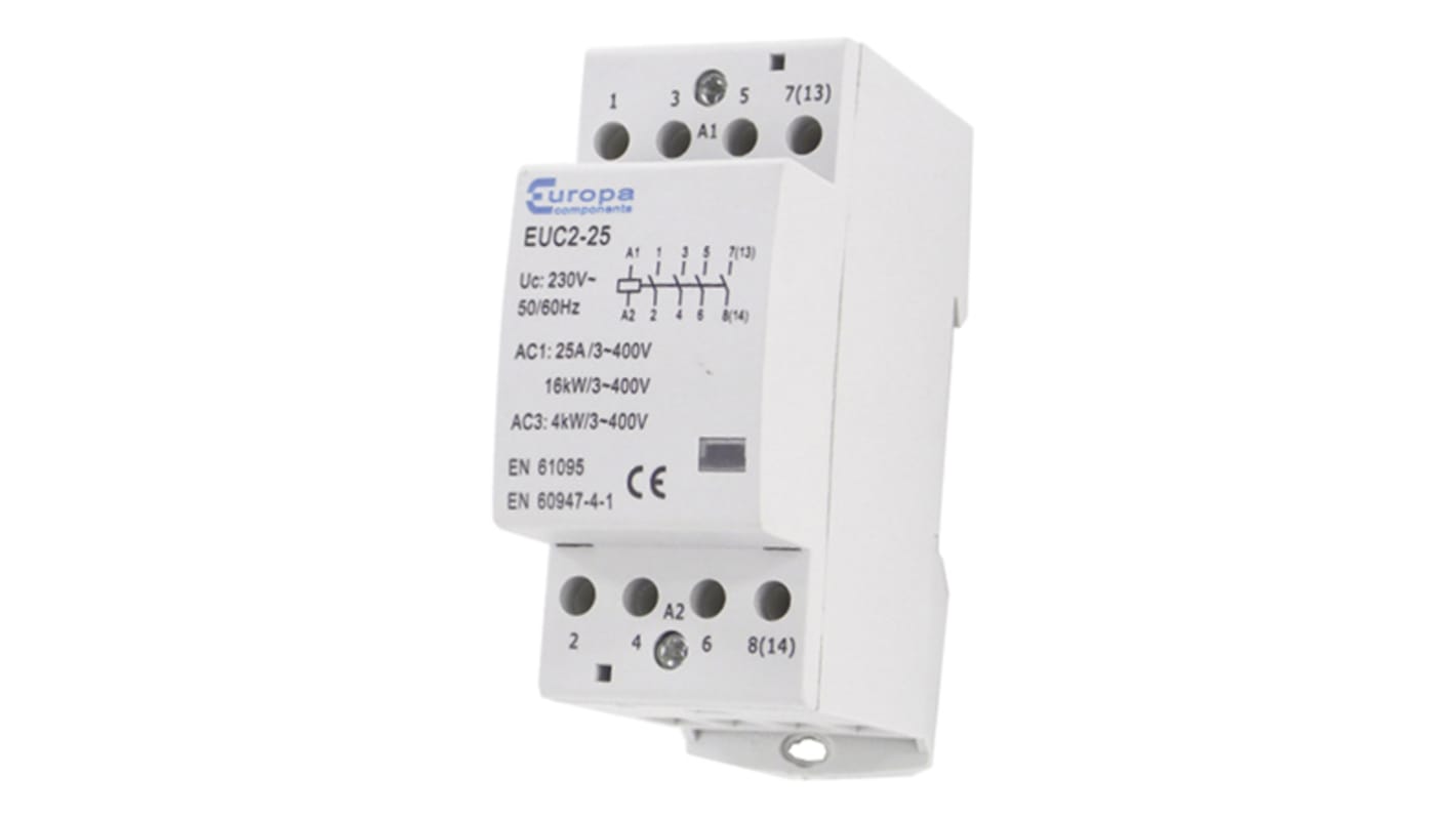 Contactor Europa de 4 polos, 4 NA, 40 A, bobina 24 V ac, 12,5 kW