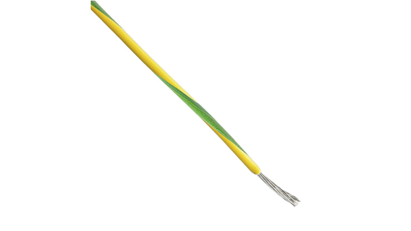 TE Connectivity 44A Series Green/Yellow 0.5 mm² Hook Up Wire, 20 AWG, 19/32 AWG, 100m, Polyalkene Insulation,