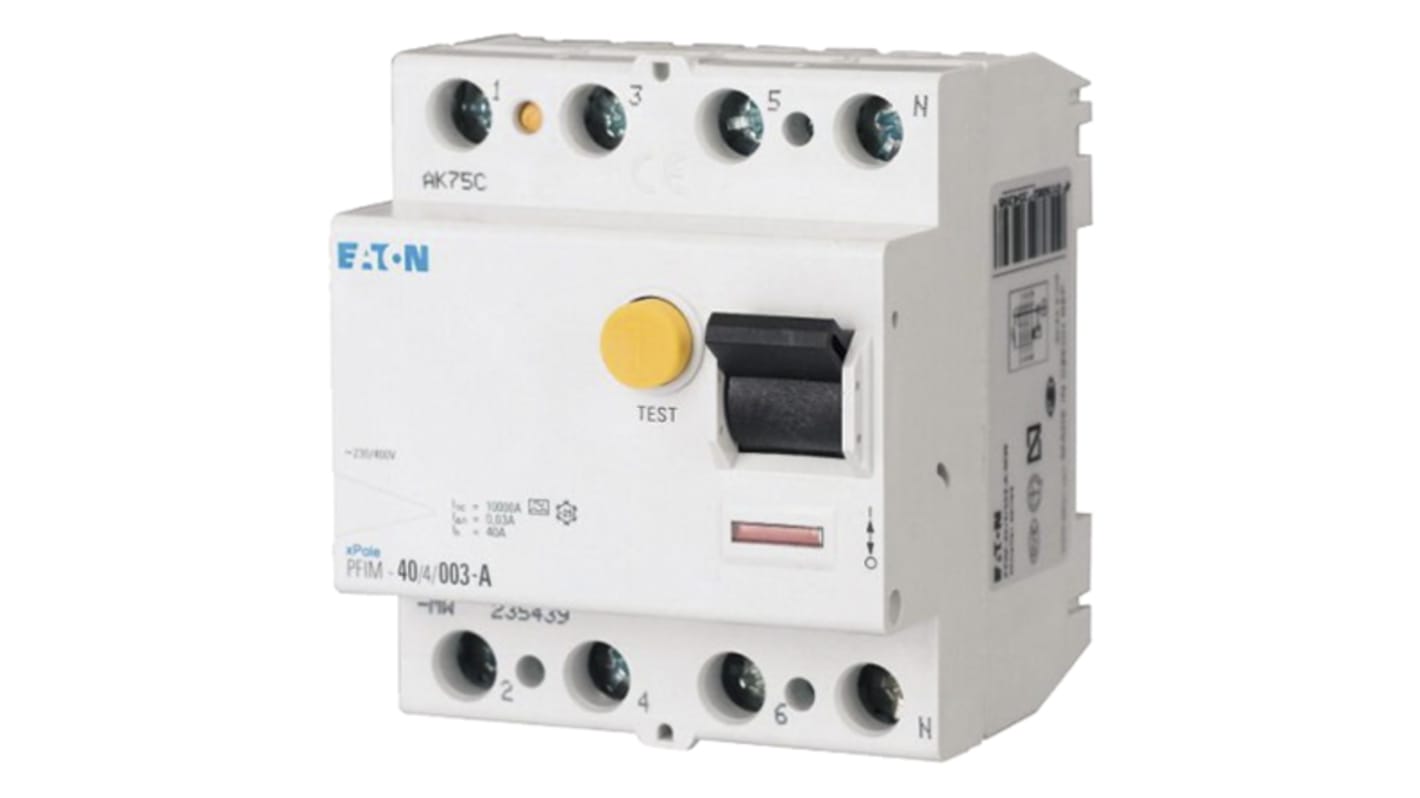 Interruptor diferencial Eaton, 40A Tipo A, 4 Polos, 30mA A PFIM CE 230/400V ac