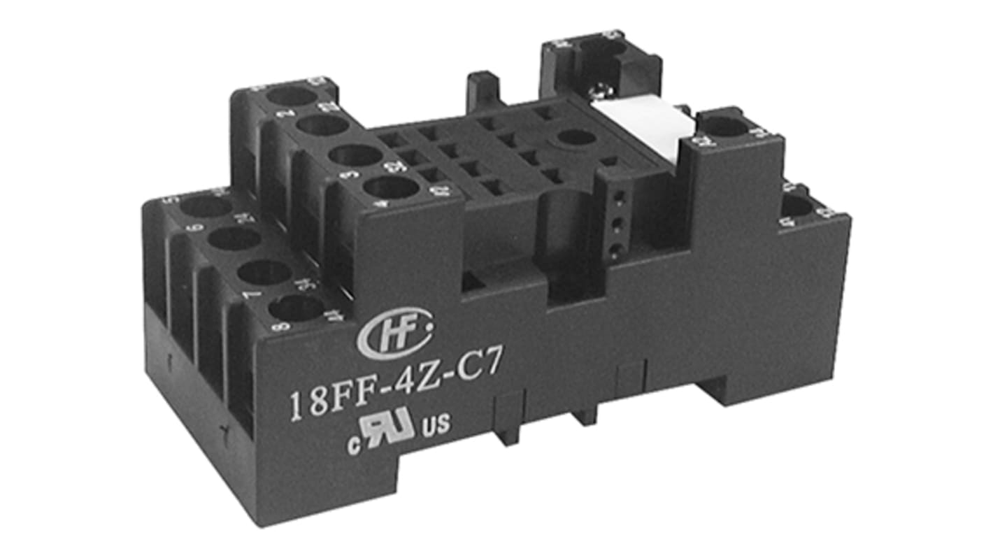 Hongfa Europe GMBH 继电器底座, 7A, 250V 交流, 14触点, DIN导轨安装, 适用于HF18FF 和 HF18FH 系列继电器