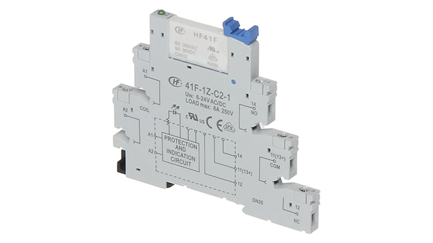 Hongfa Europe GMBH 继电器底座, 6A, 250V 交流, 5触点, DIN导轨安装, 适用于HF41F 系列继电器