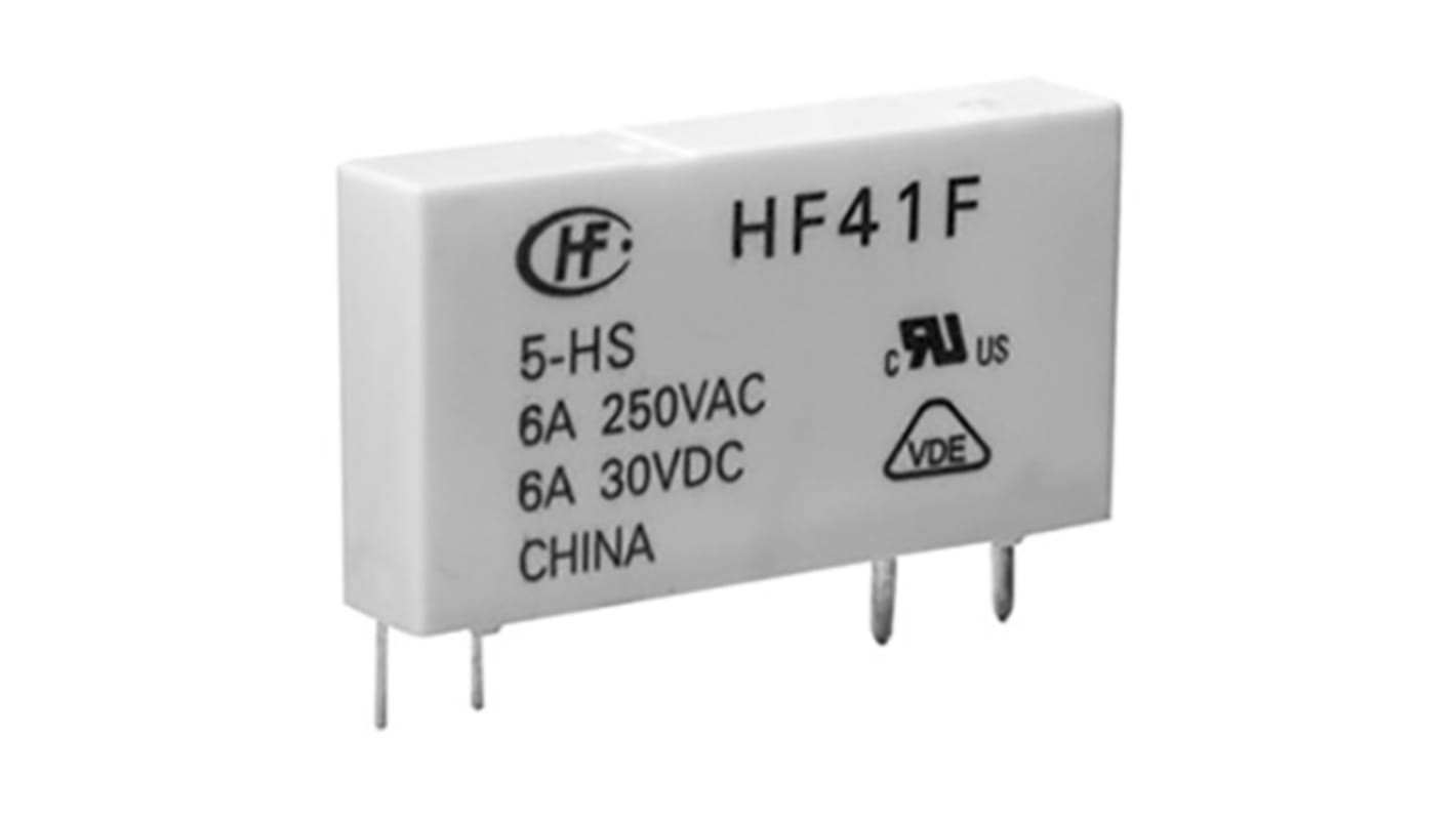 Hongfa Europe GMBH PCB Mount Power Relay, 60V dc Coil, 6A Switching Current, SPDT